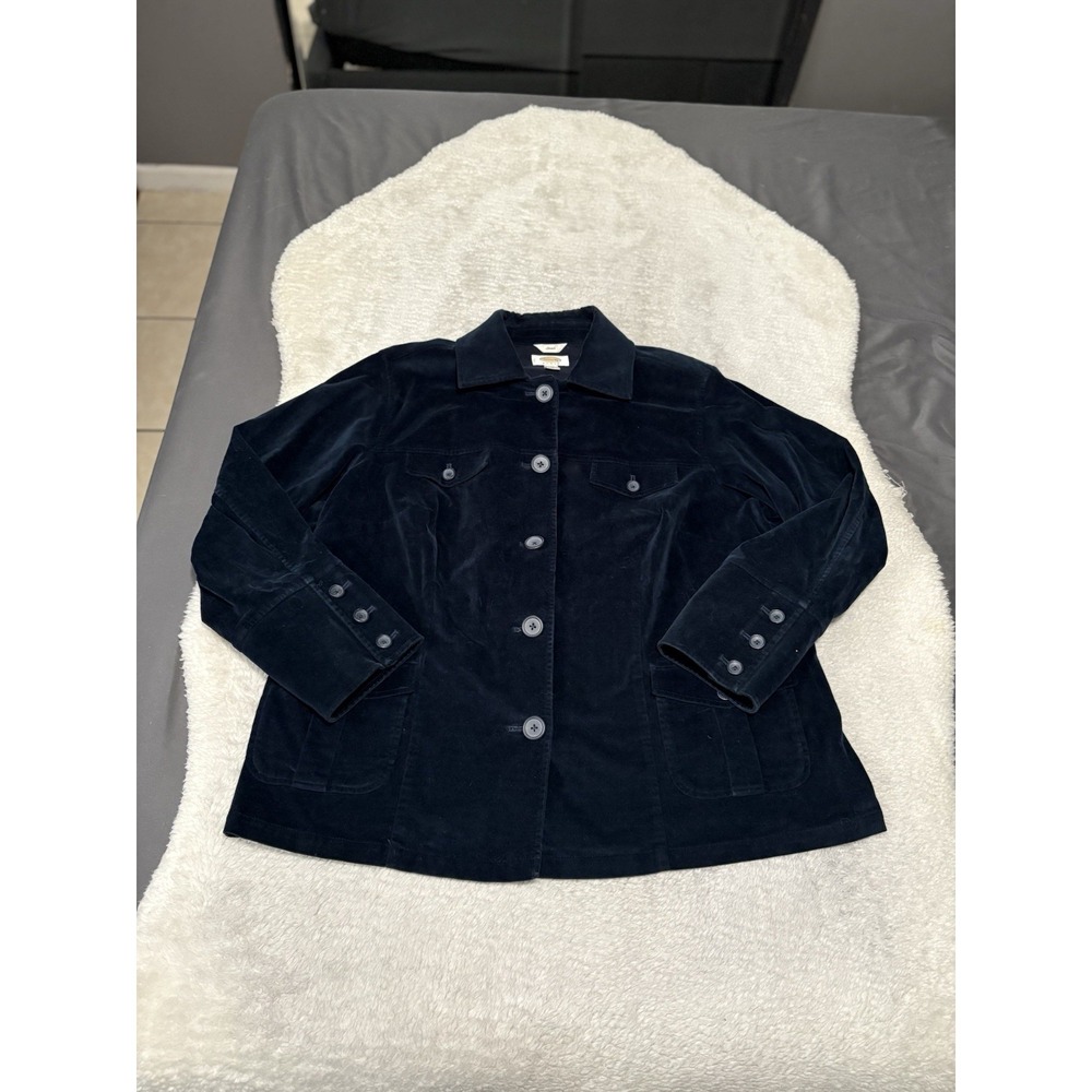 Vintage Talbots Womens Blue Velvet Button Jacket Size 16W‎ Plus Stretch